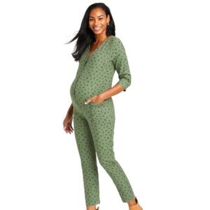 NWT The Nines by HATCH Maternity Olive Green Floral Jumpsuit Size XL